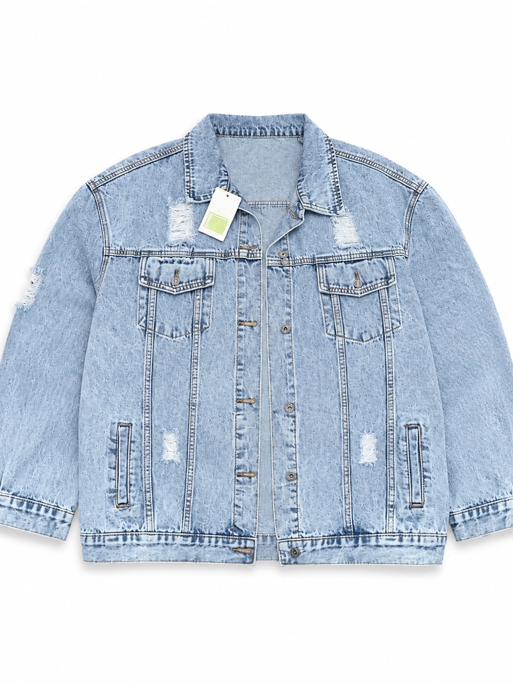 SHEIN Light Blue Distressed Oversized Denim Jacket